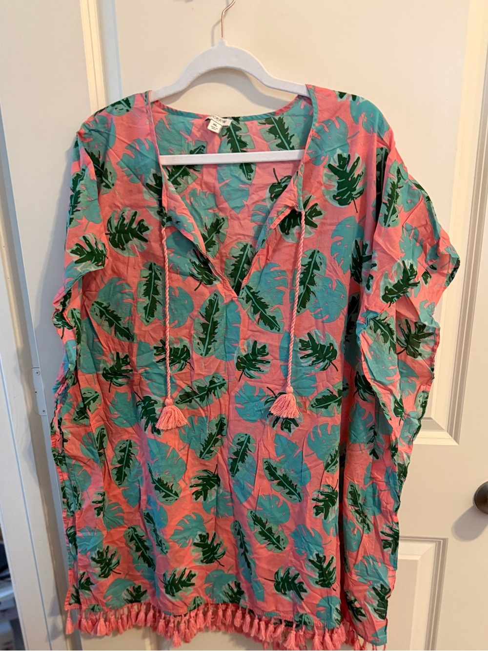 J. Crew Coral and Teal Tropical Leaf Coverup